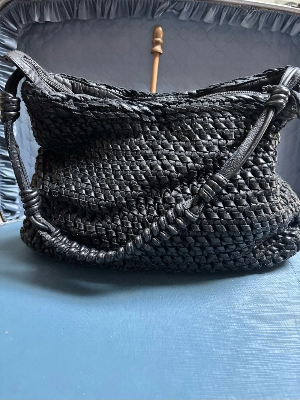 Woven Leather Hobo Bag with weaved handles